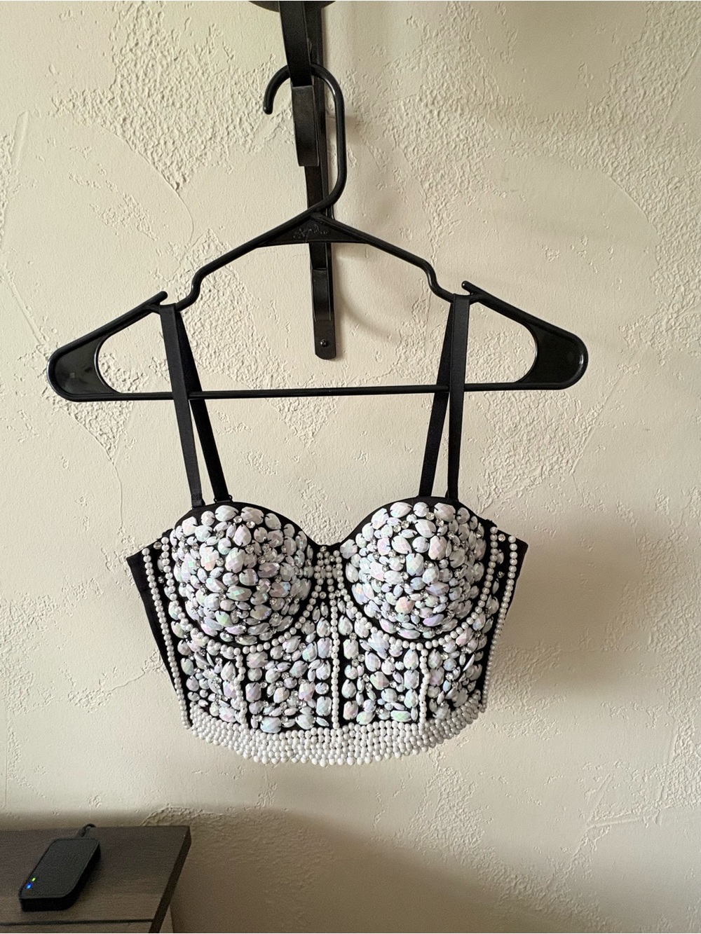 Beaded Black Cropped Bustier Top